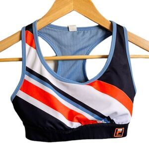 Fila Sport Racerback Blue Orange Striped Athletic Padded Sports Bra. Small.